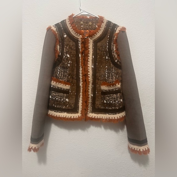 Tory Burch Orange Tweed Blazer Jacket size 6‎ - Picture 5 of 15